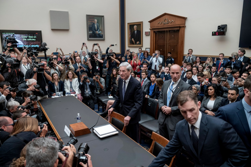 July 24,2019. Special Counsel Robert Mueller is surrounded by press<br/>Please contact Gallery for price