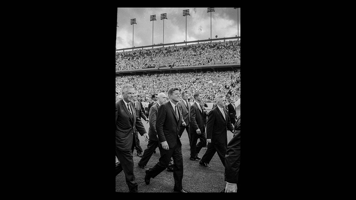 President Kennedy walks into Rice Stadium on Sept. 12, 1962