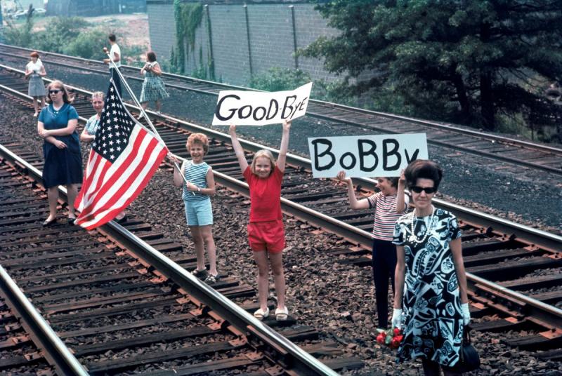 Goodbye Bobby sign, Robert F. Kennedy  funeral train, June 8, 1968 