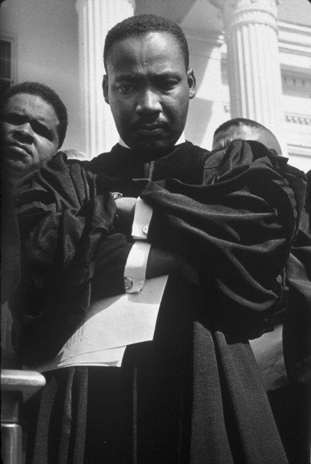 Photo: Martin Luther King on the steps of the Alabama Capitol, Montgomery, 1960 Gelatin Silver print #2698