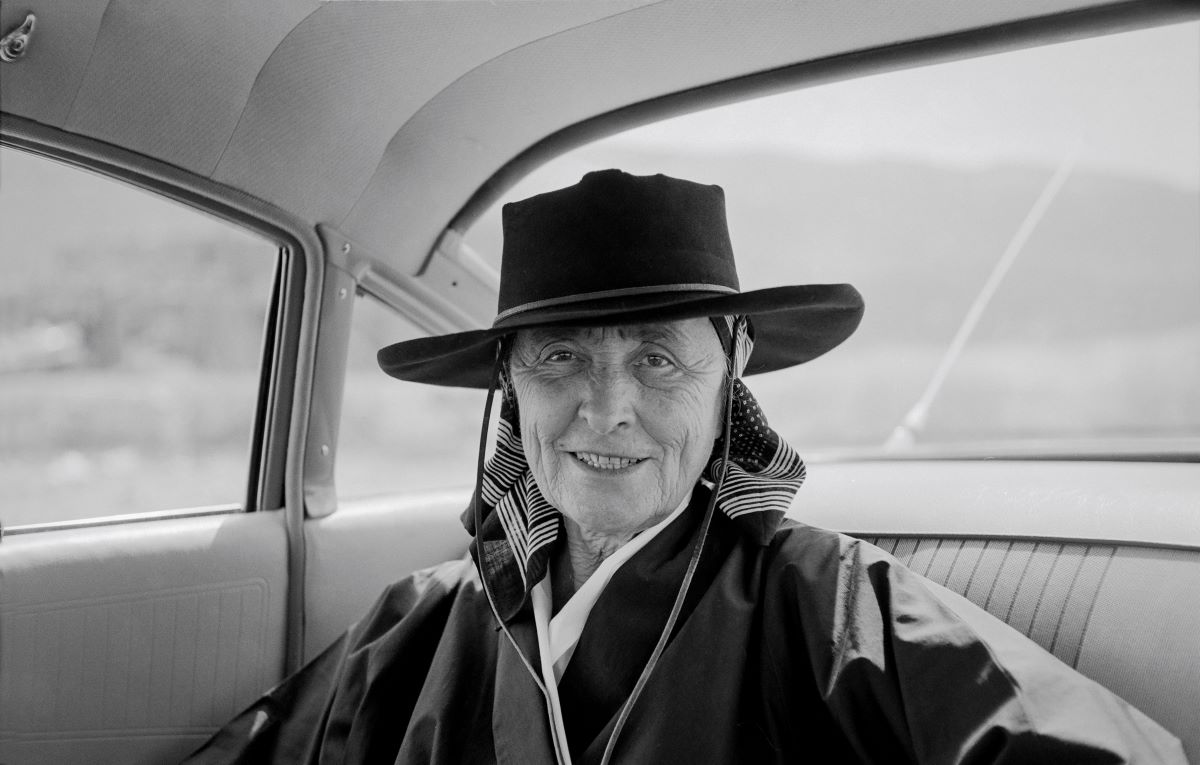 Georgia O'Keeffe in car, New Mexico, 1960