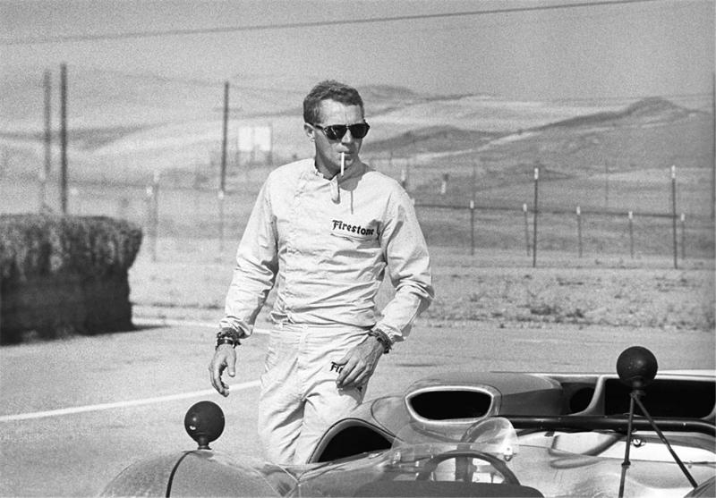 Photo: Chester Maypole: Steve McQueen with his Lola T70, Riverside Raceway, California, 1966 Gelatin Silver print #2819