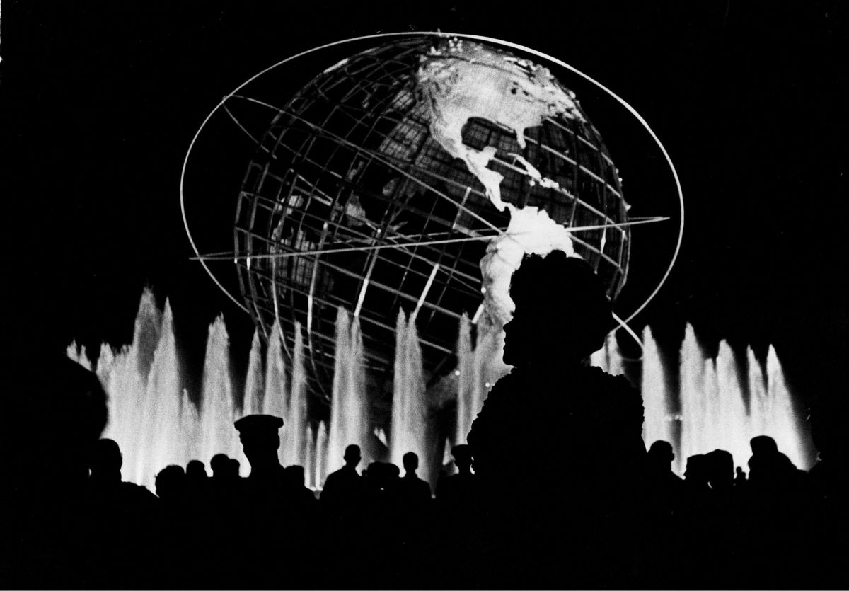 Silhouette 0fLucille Ball in front of the Unisphere, New York Wold's Fair, August, 1964