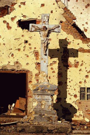 Photo: A destroyed Roman Catholic cross in Vukovar, Croatia, 1991 Archival Pigment Print #2948
