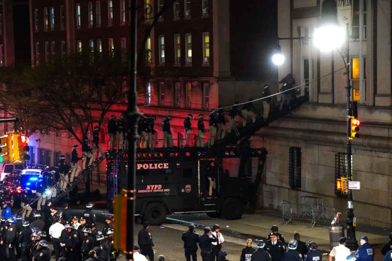 New York Police officers in riot gear enter Hamilton Hall at Columbia University, New York, April 30, 2024<br/>Please contact Gallery for price