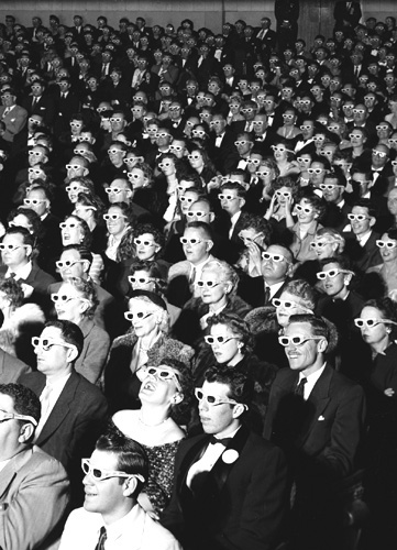 Watching "Bwana Devil" in 3-D at the Paramount Theater, Hollywood, 1952