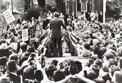 Senator Robert Kennedy at a rally in Sioux City, Iowa, 1966<br/>