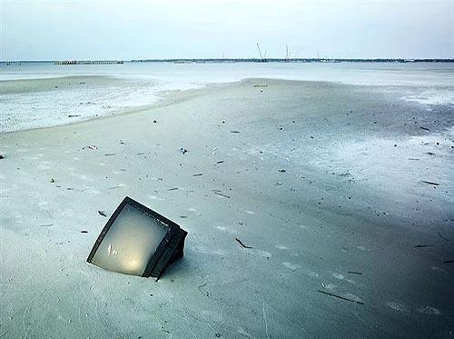 In Katrina's Wake: TV in sand Color print