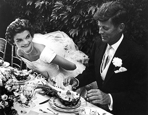 John and Jacqueline Kennedy at their wedding reception, Newport, RI, 1953