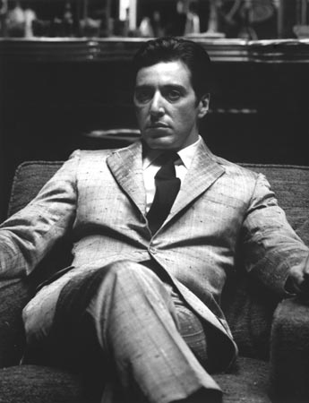 Al Pacino in character as Michael Corleone on the set of