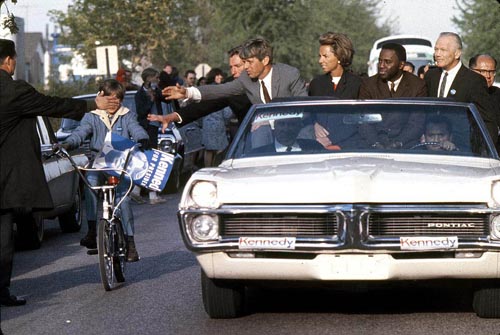 Bobby Kennedy in campaign convertible, 1968