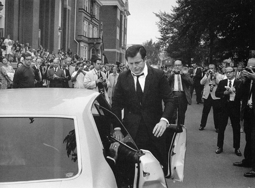 Edward Kennedy arriving for Mary Jo Kopechne's funeral, 1969