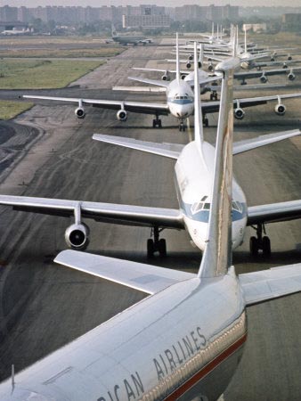 Planes stacked up at JFK airport, New York, 1968