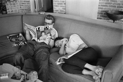James Dean and Elizabeth Taylor take a break from filming