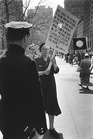 Dorothy Day, founder of the Catholic Worker newspaper, picketing against the Atomic Bomb, New York, 1959